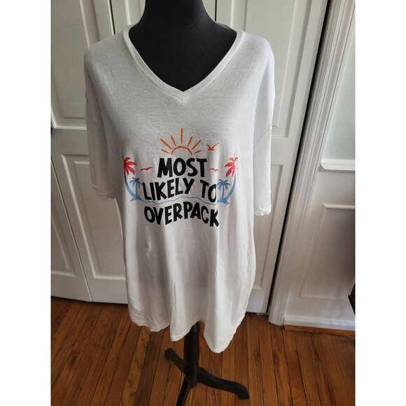 Gildan Tops - White Graphic Tee Most Likely to Overpack Sz XL Vacation Travel Cruise Resort
